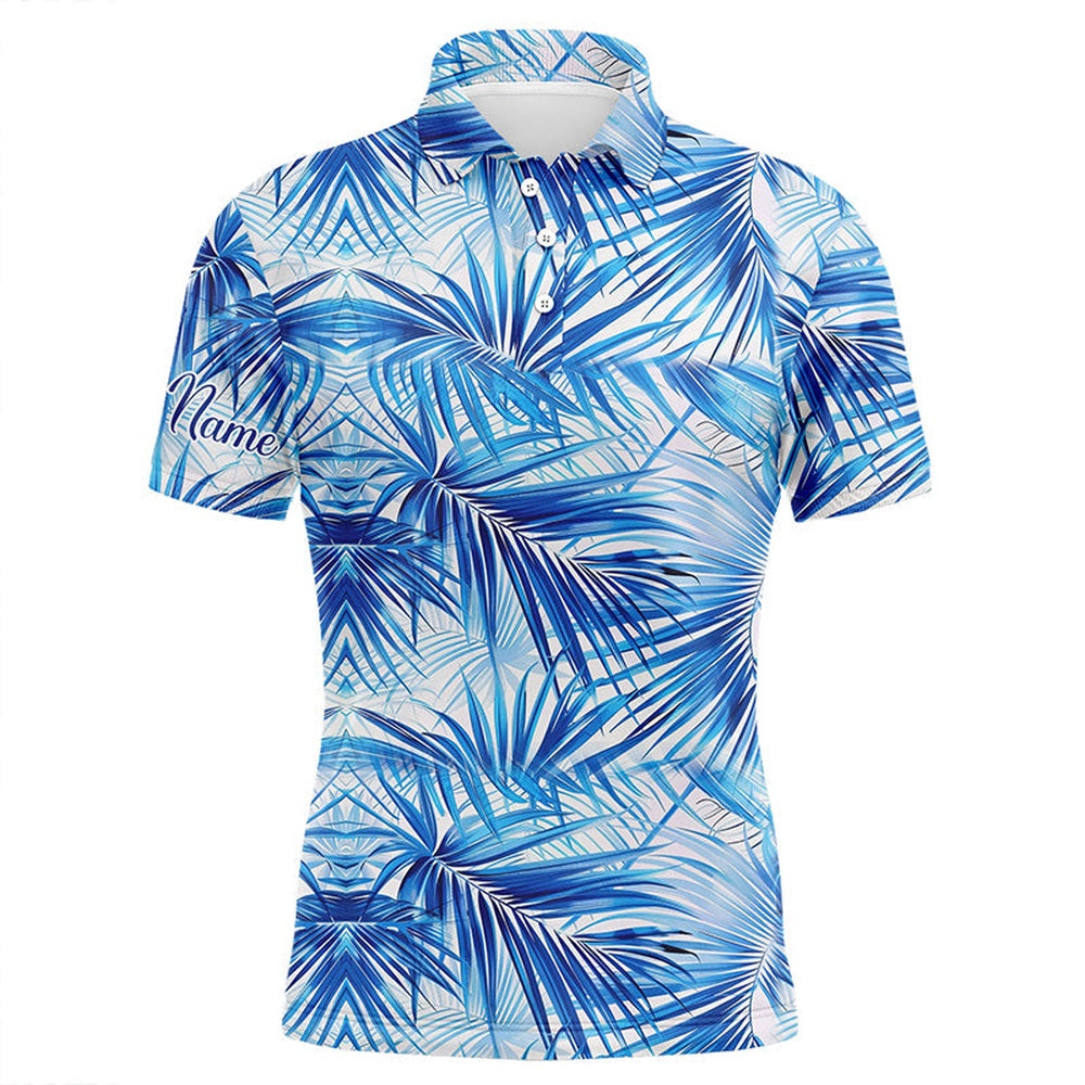 Golf Polo shirts, Mens Golf Polo Shirts Custom Blue Tropical Pattern Golf Tops For Mens For Team