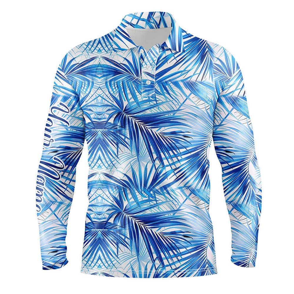 Golf Polo shirts, Mens Golf Polo Shirts Custom Blue Tropical Pattern Golf Tops For Mens For Team