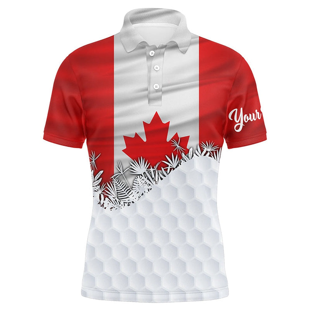 Golf Polo shirts, Mens Golf Polo Shirts Custom Canadian Flag White Golf Ball Skin Pattern Patriotic Golf Attire For Mens