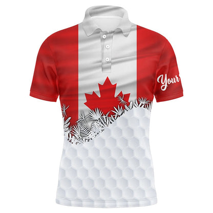 Golf Polo shirts, Mens Golf Polo Shirts Custom Canadian Flag White Golf Ball Skin Pattern Patriotic Golf Attire For Mens