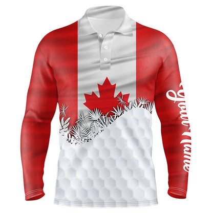 Golf Polo shirts, Mens Golf Polo Shirts Custom Canadian Flag White Golf Ball Skin Pattern Patriotic Golf Attire For Mens