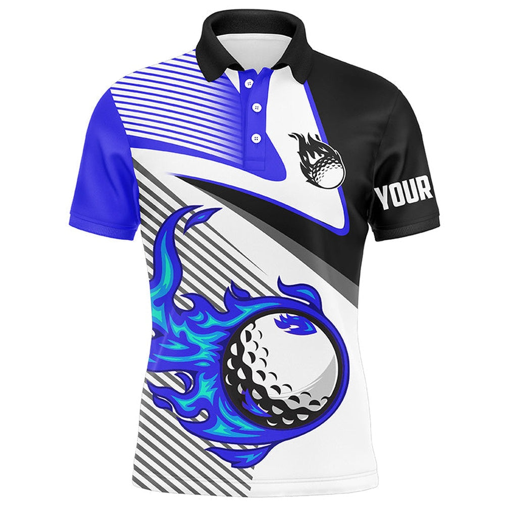 Golf Polo shirts, Mens Golf Polo Shirts Custom Flame Golf Ball Fire Golf Apparel For Mens Blue