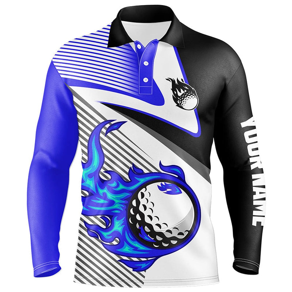 Golf Polo shirts, Mens Golf Polo Shirts Custom Flame Golf Ball Fire Golf Apparel For Mens Blue