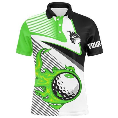Golf Polo shirts, Mens Golf Polo Shirts Custom Flame Golf Ball Fire Golf Apparel For Mens Green