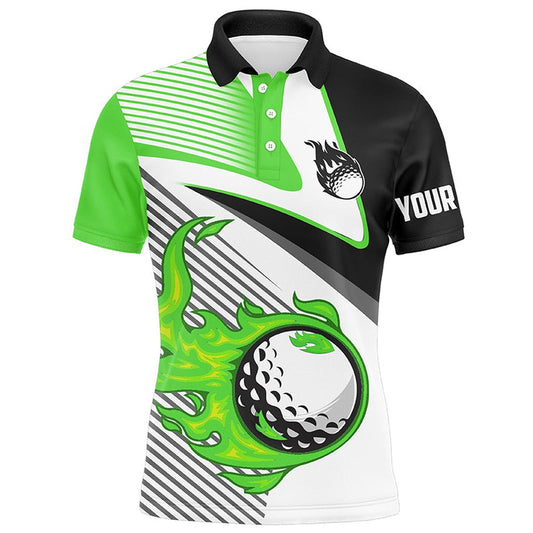 Golf Polo shirts, Mens Golf Polo Shirts Custom Flame Golf Ball Fire Golf Apparel For Mens Green