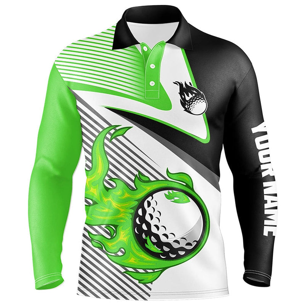 Golf Polo shirts, Mens Golf Polo Shirts Custom Flame Golf Ball Fire Golf Apparel For Mens Green
