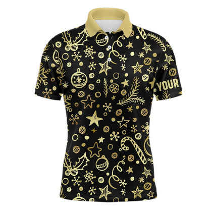 Golf Polo shirts, Mens Golf Polo Shirts Custom Golden Christmas Black Pattern Shirt For Ladies