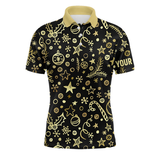 Golf Polo shirts, Mens Golf Polo Shirts Custom Golden Christmas Black Pattern Shirt For Ladies