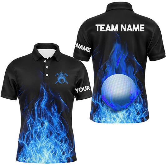 Golf Polo shirts, Mens Golf Polo Shirts Custom Golf Ball Fire Flame Golf Outfit For Men, Best Golf Gifts Blue