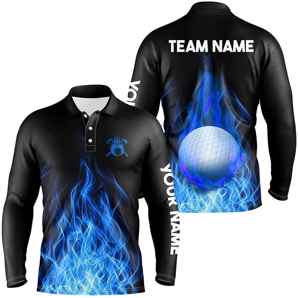Golf Polo shirts, Mens Golf Polo Shirts Custom Golf Ball Fire Flame Golf Outfit For Men, Best Golf Gifts Blue