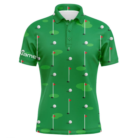 Golf Polo shirts, Mens Golf Polo Shirts Custom Golf Flag And Balls Green Golf Course Pattern Golf Polo Shirts For Men