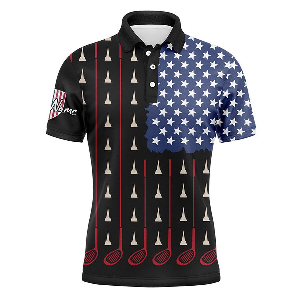 Golf Polo shirts, Mens Golf Polo Shirts Custom Golf Tees Clubs American Flag Patriot Black Mens Golf Wears