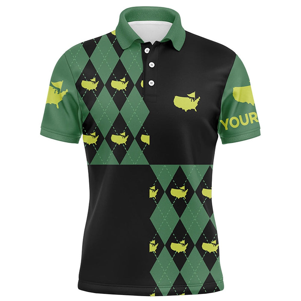 Golf Polo shirts, Mens Golf Polo Shirts Custom Green And Black Argyle Pattern Golf Tops For Mens, Coolest Polo Shirts