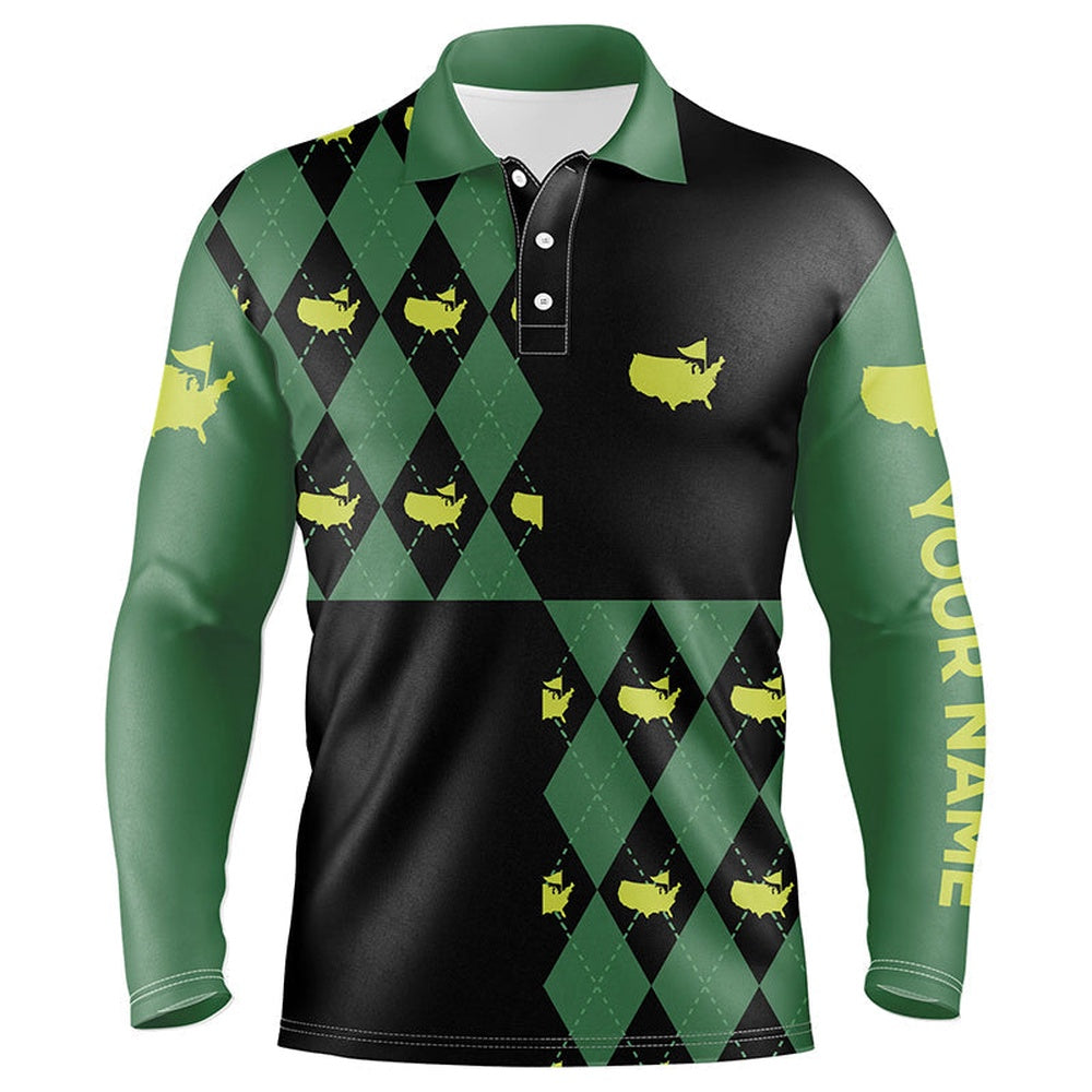 Golf Polo shirts, Mens Golf Polo Shirts Custom Green And Black Argyle Pattern Golf Tops For Mens, Coolest Polo Shirts