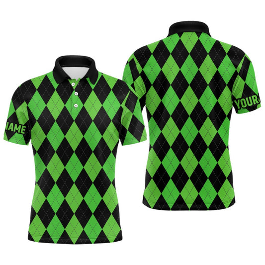 Golf Polo shirts, Mens Golf Polo Shirts Custom Green And Black Argyle Plaid Pattern Golf Attire For Men