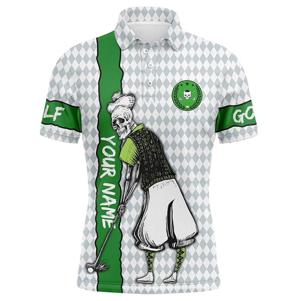 Golf Polo shirts, Mens Golf Polo Shirts Custom Green Argyle Pattern Skull Golf Shirts, Best Mens Golf Wears