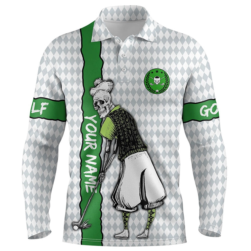 Golf Polo shirts, Mens Golf Polo Shirts Custom Green Argyle Pattern Skull Golf Shirts, Best Mens Golf Wears