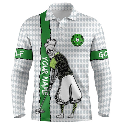 Golf Polo shirts, Mens Golf Polo Shirts Custom Green Argyle Pattern Skull Golf Shirts, Best Mens Golf Wears