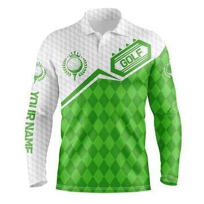 Golf Polo shirts, Mens Golf Polo Shirts Custom Green Argyle Pattern White Golf Ball Team Golf Attire For Mens