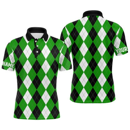 Golf Polo shirts, Mens Golf Polo Shirts Custom Green Argyle Plaid Pattern Golf Attire For Men