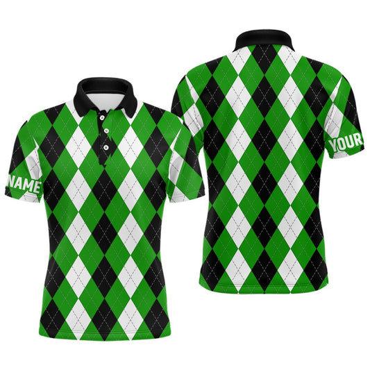 Golf Polo shirts, Mens Golf Polo Shirts Custom Green Argyle Plaid Pattern Golf Attire For Men