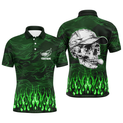 Golf Polo shirts, Mens Golf Polo Shirts Custom Green Camo Flame Golf Skull Team Golf Attire For Mens