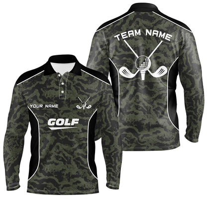 Golf Polo shirts, Mens Golf Polo Shirts Custom Green Camo Golf Tops For Mens, Golf Clubs Team Golf Jerseys