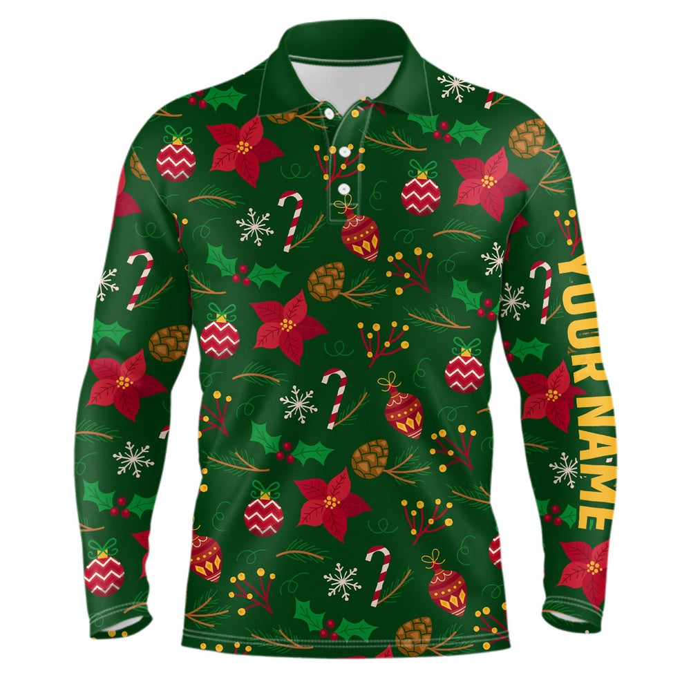 Golf Polo shirts, Mens Golf Polo Shirts Custom Green Christmas Pattern Shirt For Ladies