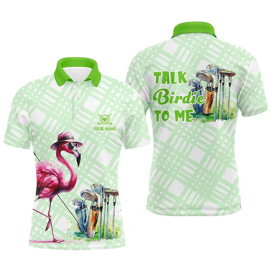 Golf Polo shirts, Mens Golf Polo Shirts Custom Green Flamingo Pattern Golf Shirts Talk Birdie To Me