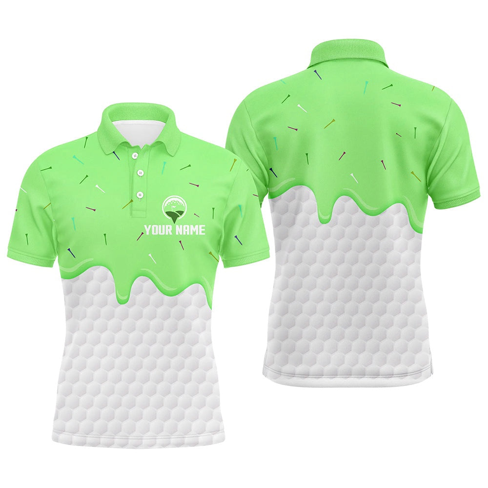 Golf Polo shirts, Mens Golf Polo Shirts Custom Green Ice Cream Melting On Golf Ball For Mens
