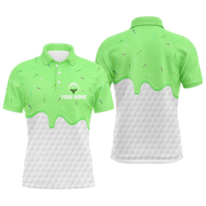 Golf Polo shirts, Mens Golf Polo Shirts Custom Green Ice Cream Melting On Golf Ball For Mens