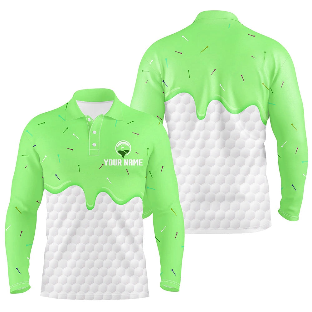 Golf Polo shirts, Mens Golf Polo Shirts Custom Green Ice Cream Melting On Golf Ball For Mens