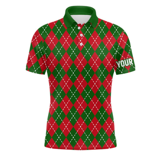 Golf Polo shirts, Mens Golf Polo Shirts Custom Green Red Christmas Plaid Pattern Shirt For Mens