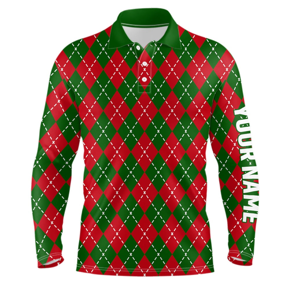 Golf Polo shirts, Mens Golf Polo Shirts Custom Green Red Christmas Plaid Pattern Shirt For Mens