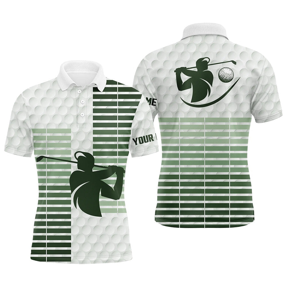 Golf Polo shirts, Mens Golf Polo Shirts Custom Green Stripe And White Golf Ball Skin Pattern Golf Tops For Men