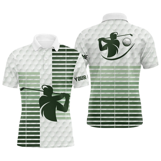 Golf Polo shirts, Mens Golf Polo Shirts Custom Green Stripe And White Golf Ball Skin Pattern Golf Tops For Men