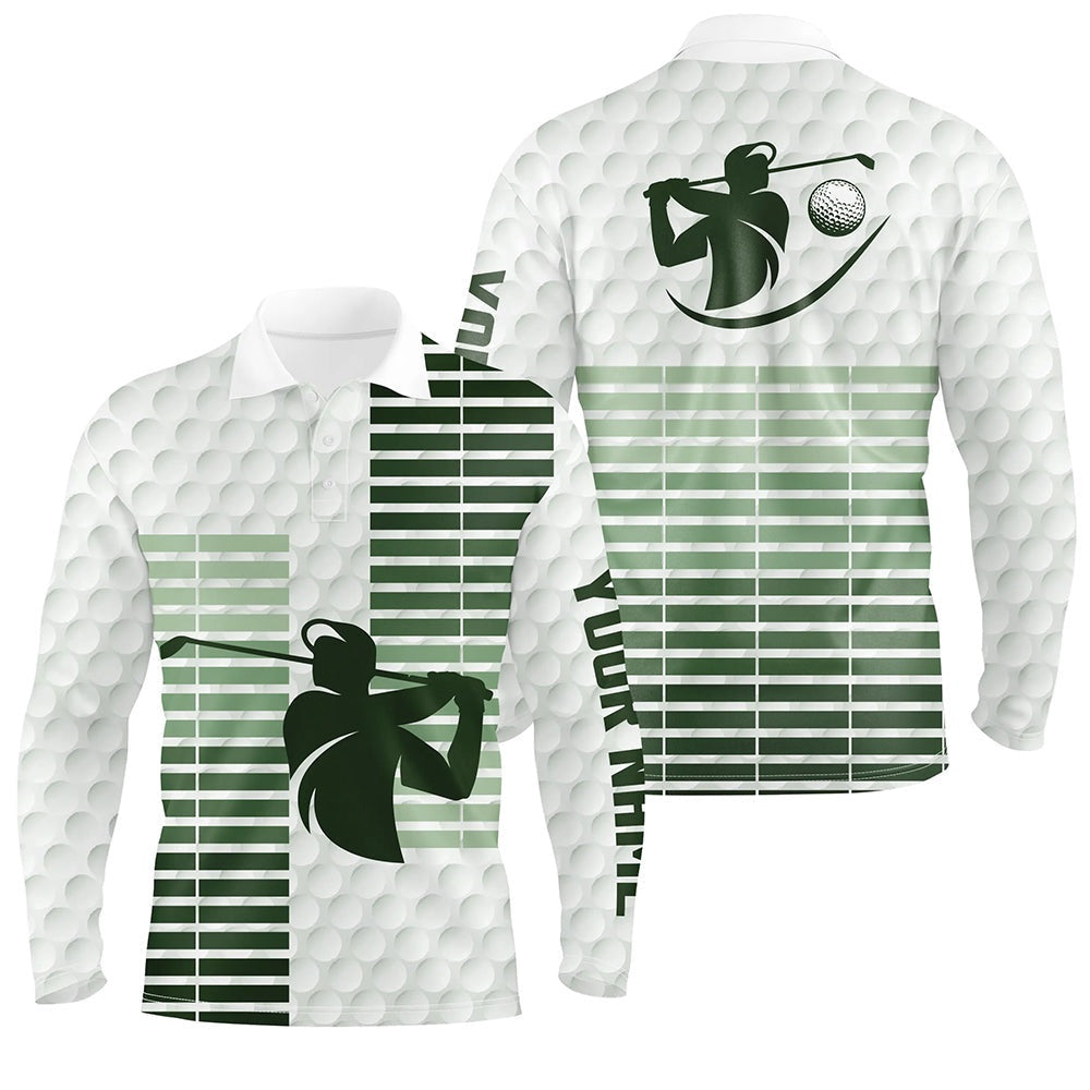 Golf Polo shirts, Mens Golf Polo Shirts Custom Green Stripe And White Golf Ball Skin Pattern Golf Tops For Men