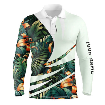Golf Polo shirts, Mens Golf Polo Shirts Custom Green Tropical Flower Pattern, Best Mens Golf Wear