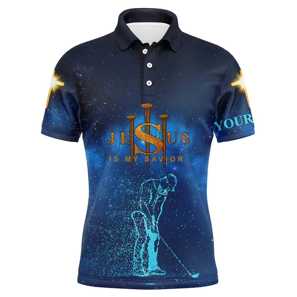 Golf Polo shirts, Mens Golf Polo Shirts Custom Jesus Is My Savior Easter Golf Wear For Mens, Golfer Gifts Blue