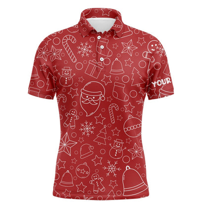 Golf Polo shirts, Mens Golf Polo Shirts Custom Name Beautiful Red Xmas Pattern, Christmas Gifts For Golf Lovers