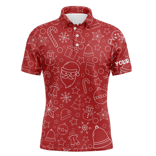 Golf Polo shirts, Mens Golf Polo Shirts Custom Name Beautiful Red Xmas Pattern, Christmas Gifts For Golf Lovers