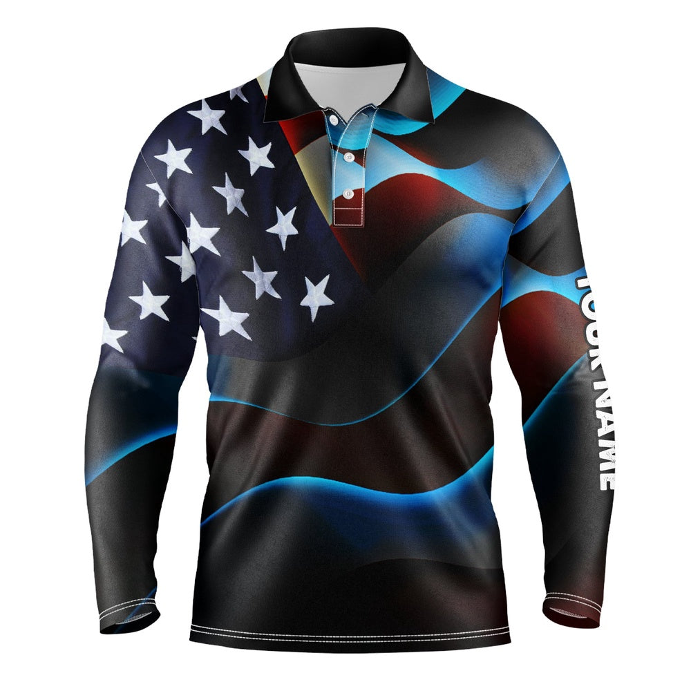 Golf Polo shirts, Mens Golf Polo Shirts Custom Name Black American Flag Patriotic Golf Shirts For Mens Golfing Gifts
