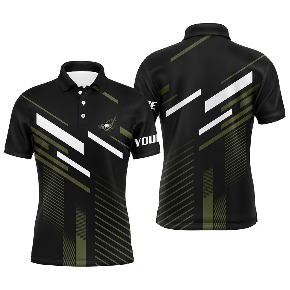 Golf Polo shirts, Mens Golf Polo Shirts Custom Name Black Green Plaid Golf Outfit Men, Men'S Golf Clothes