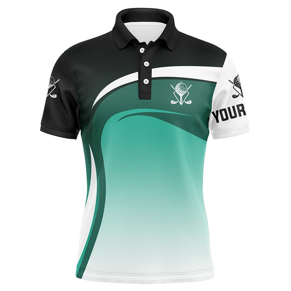 Golf Polo shirts, Mens Golf Polo Shirts Custom Name Black, White And Green Golf Tournament Polo Shirts, Golf Jerseys