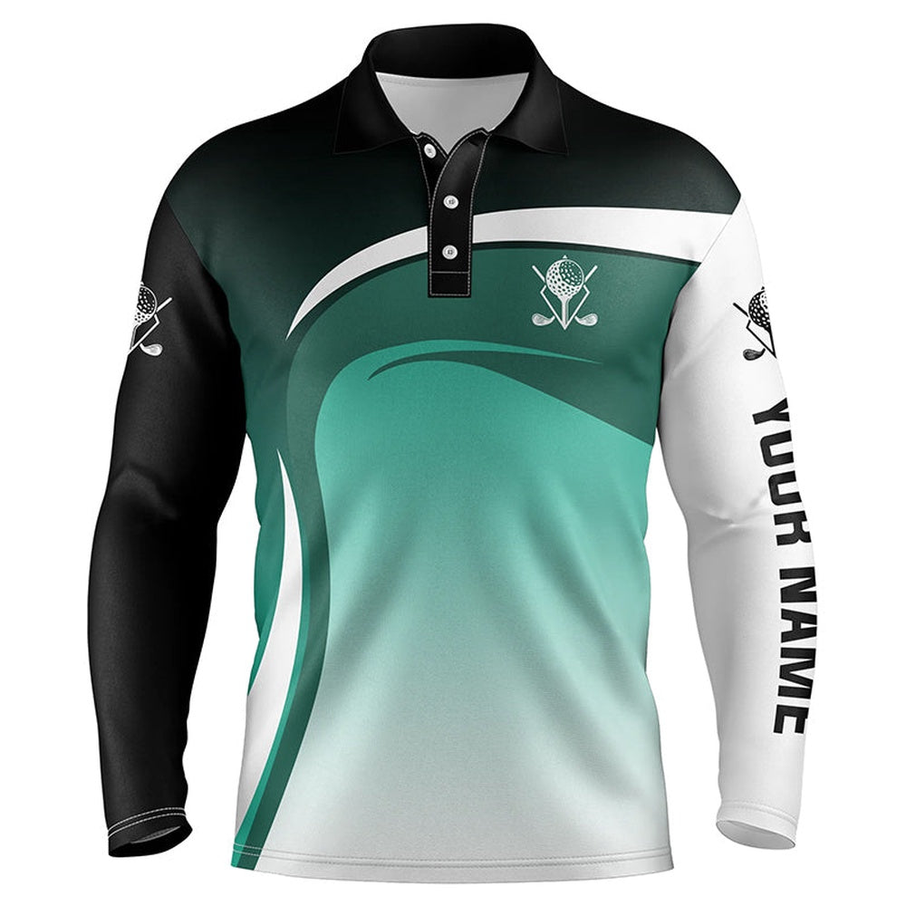 Golf Polo shirts, Mens Golf Polo Shirts Custom Name Black, White And Green Golf Tournament Polo Shirts, Golf Jerseys