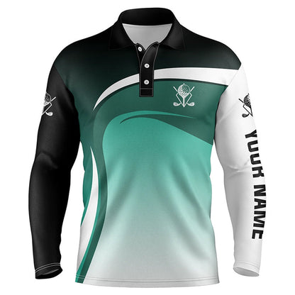 Golf Polo shirts, Mens Golf Polo Shirts Custom Name Black, White And Green Golf Tournament Polo Shirts, Golf Jerseys