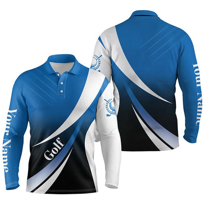 Golf Polo shirts, Mens Golf Polo Shirts Custom Name Blue And White Golf Shirt, Tournament Golf Tops For Mens