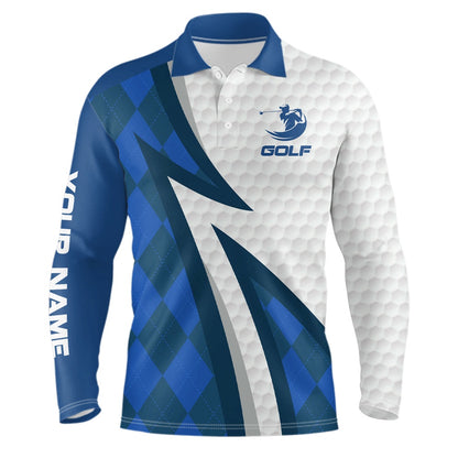 Golf Polo shirts, Mens Golf Polo Shirts Custom Name Blue Argyle Pattern White Golf Ball Skin Mens Golf Wears