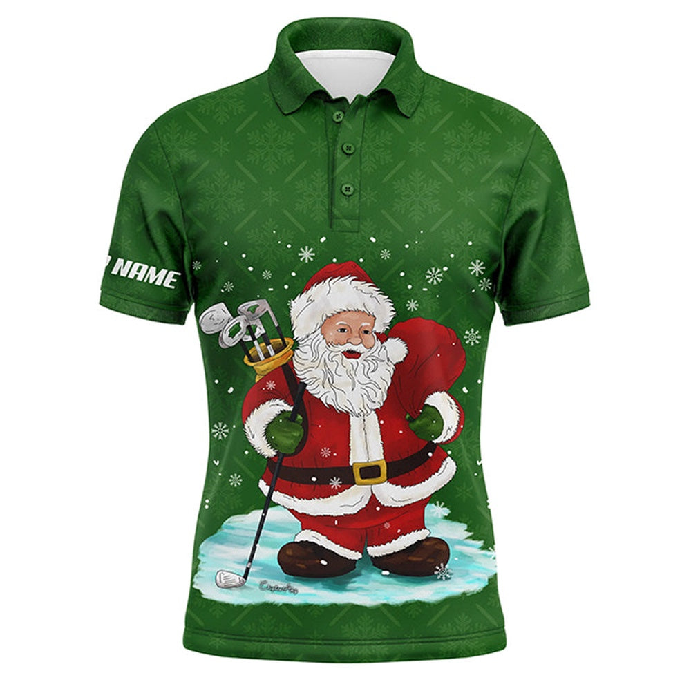 Golf Polo shirts, Mens Golf Polo Shirts Custom Name Christmas Green Pattern Santa Golfer, Christmas Golf Gift For Men