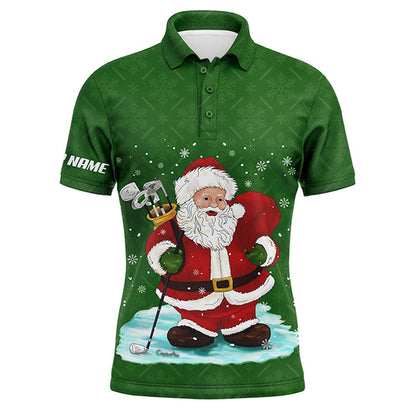 Golf Polo shirts, Mens Golf Polo Shirts Custom Name Christmas Green Pattern Santa Golfer, Christmas Golf Gift For Men